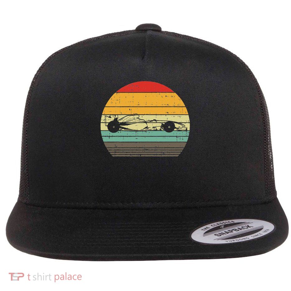 Formula Race Car Sunset Retro Driver Racing Fans Racer Gift Flat Bill Trucker Hat