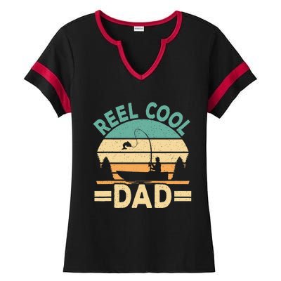 Funny Reel Cool Dad Fishing Fisherman Daddy Fathers Day Ladies Halftime Notch Neck Tee