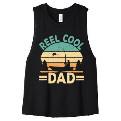 Funny Reel Cool Dad Fishing Fisherman Daddy Fathers Day Women's Racerback Cropped Tank