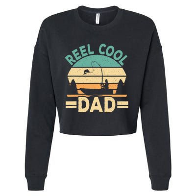 Funny Reel Cool Dad Fishing Fisherman Daddy Fathers Day Cropped Pullover Crew