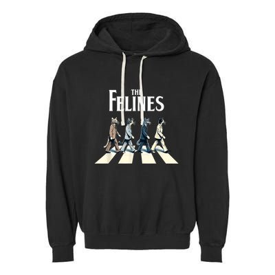 Felines Retro Cat Rock Music Gift Funny Cat Garment-Dyed Fleece Hoodie