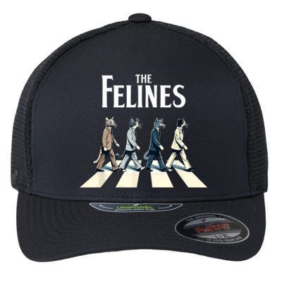 Felines Retro Cat Rock Music Gift Funny Cat Flexfit Unipanel Trucker Cap