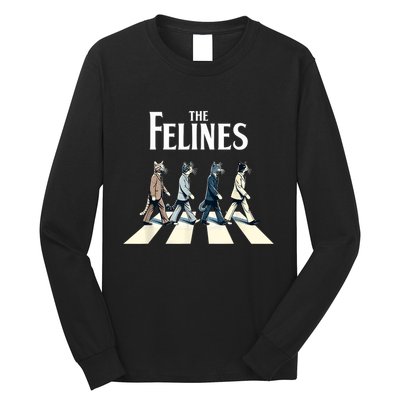 Felines Retro Cat Rock Music Gift Funny Cat Long Sleeve Shirt