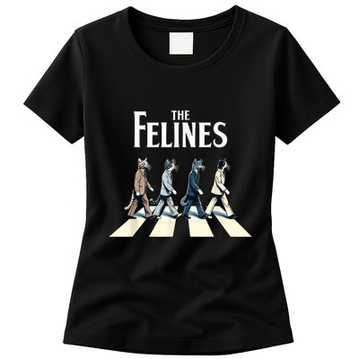 Felines Retro Cat Rock Music Gift Funny Cat Womens T-Shirt