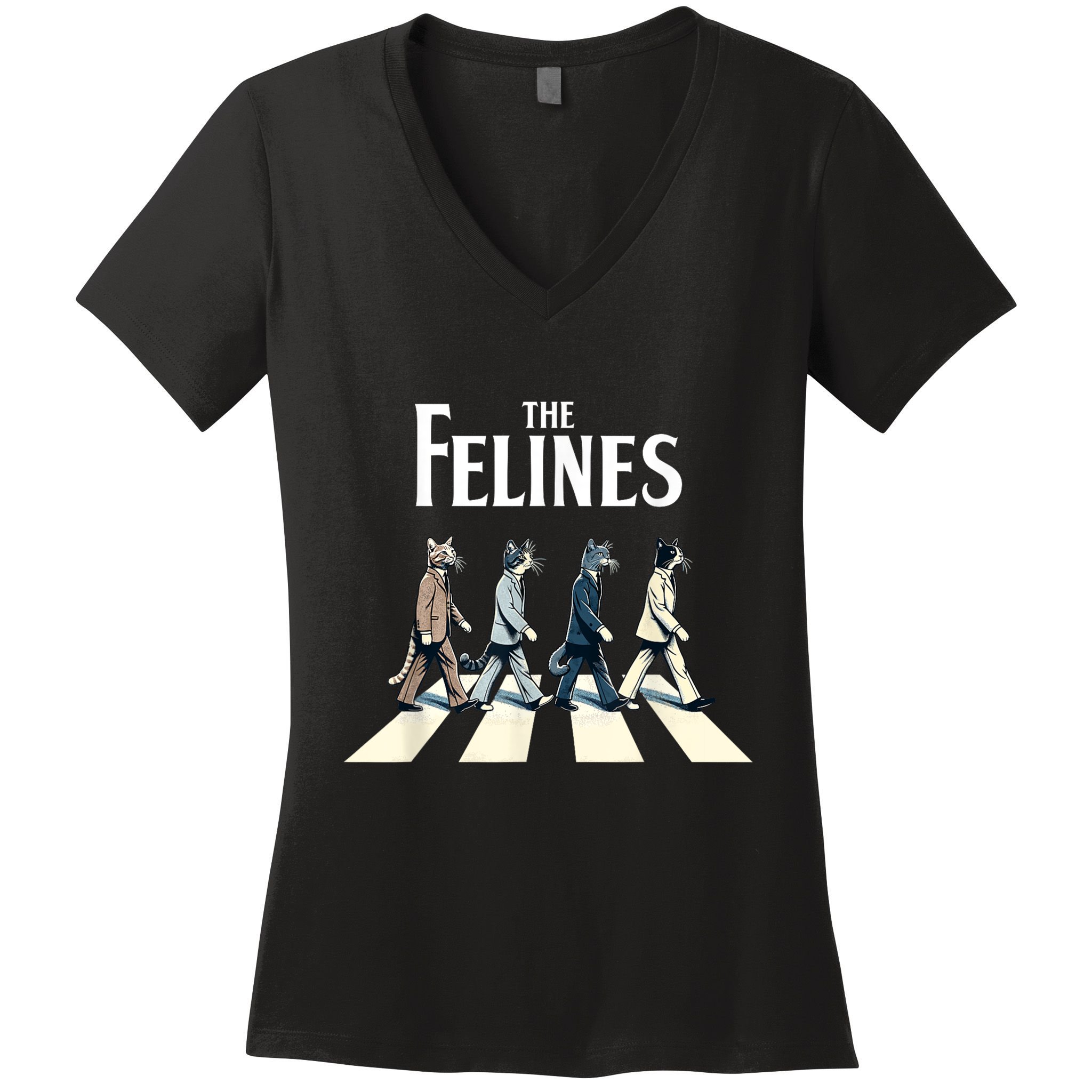 Felines Retro Cat Rock Music Gift Funny Cat Women's V-Neck T-Shirt