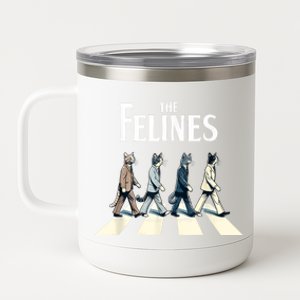 Felines Retro Cat Rock Music Gift Funny Cat 12 oz Stainless Steel Tumbler Cup