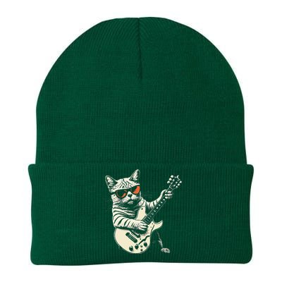 Funny Rock Cat Playing Guitar Rock Kitty Knit Cap Winter Beanie