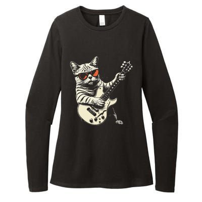 Funny Rock Cat Playing Guitar Rock Kitty Womens CVC Long Sleeve Shirt