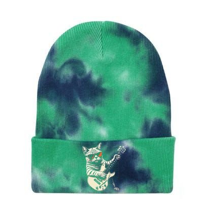 Funny Rock Cat Playing Guitar Rock Kitty Tie Dye 12in Knit Beanie