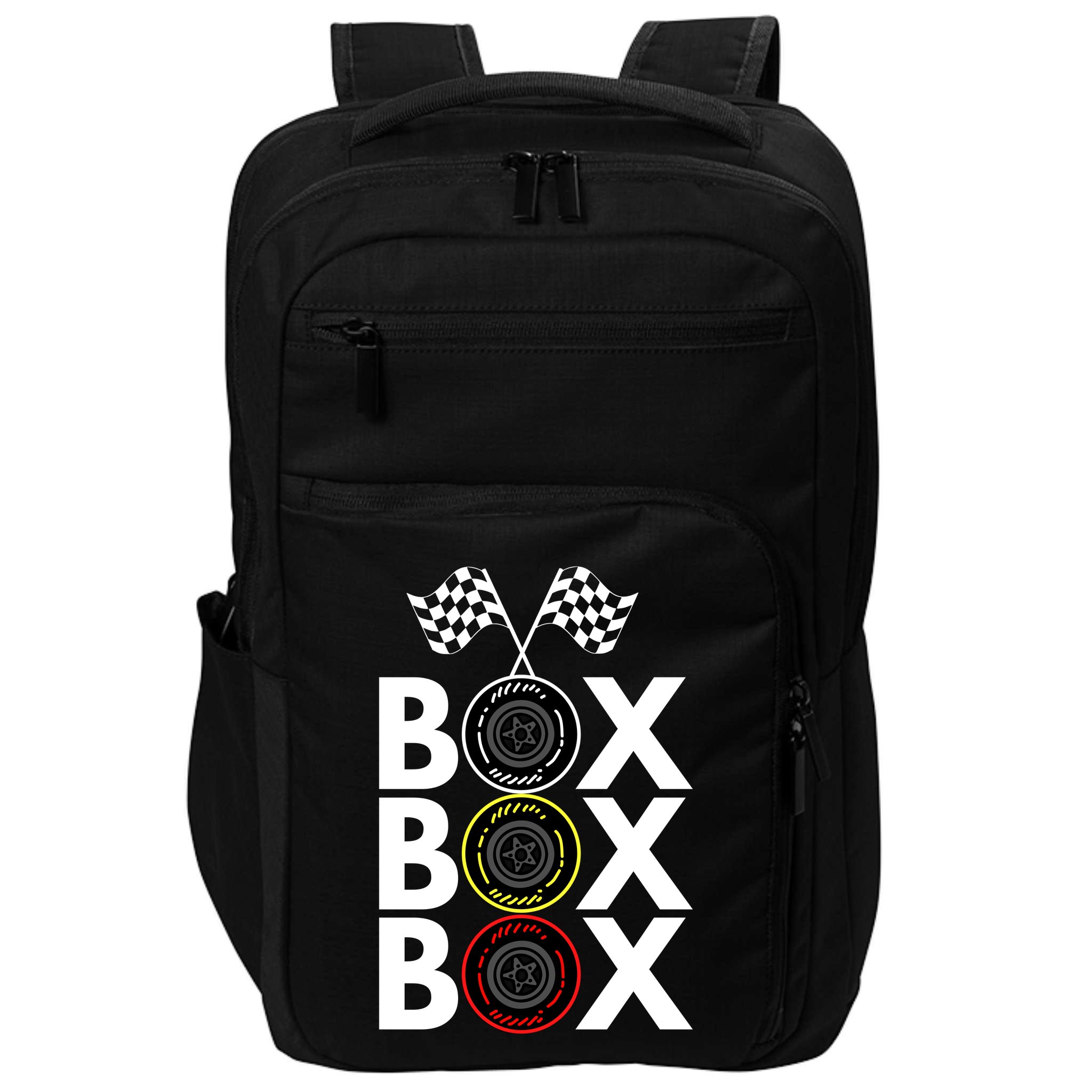 Formula Racing Car Box Box Box Radio Call To PitBox Car Race Formula Racing Impact Tech Backpack