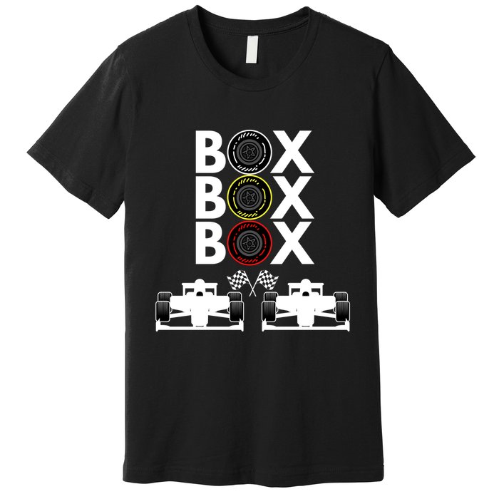 Formula Racing Car Box Box Box Formula Racing Radio Call To PitBox Car Race Premium T-Shirt