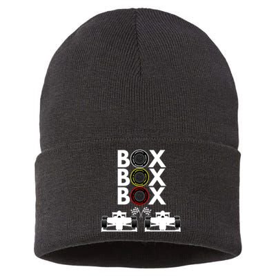 Formula Racing Car Box Box Box Formula Racing Radio Call To PitBox Car Race Sustainable Knit Beanie