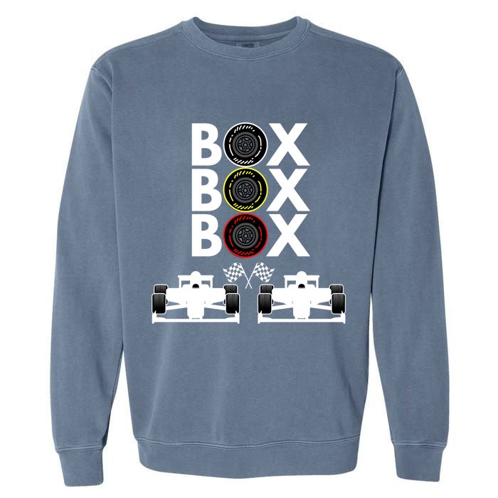 Formula Racing Car Box Box Box Formula Racing Radio Call To PitBox Car Race Garment-Dyed Sweatshirt