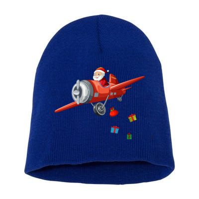 Funny Retro Christmas Santa Claus Riding A Airplane Costume Great Gift Short Acrylic Beanie