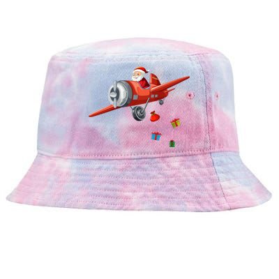 Funny Retro Christmas Santa Claus Riding A Airplane Costume Great Gift Tie-Dyed Bucket Hat