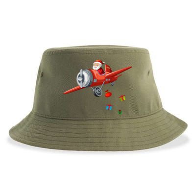 Funny Retro Christmas Santa Claus Riding A Airplane Costume Great Gift Sustainable Bucket Hat