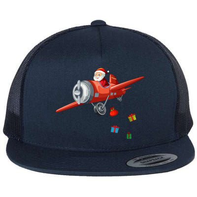 Funny Retro Christmas Santa Claus Riding A Airplane Costume Great Gift Flat Bill Trucker Hat