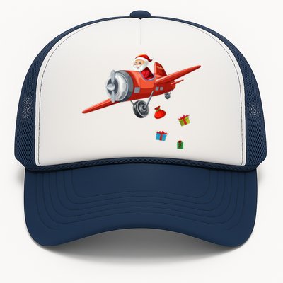 Funny Retro Christmas Santa Claus Riding A Airplane Costume Great Gift Trucker Hat