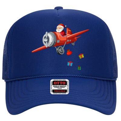 Funny Retro Christmas Santa Claus Riding A Airplane Costume Great Gift High Crown Mesh Back Trucker Hat