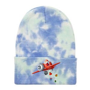 Funny Retro Christmas Santa Claus Riding A Airplane Costume Great Gift Tie Dye 12in Knit Beanie