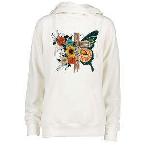 Faith Retro Cross Butterfly Religious Gifts Christian Womens Funnel Neck Pullover Hood