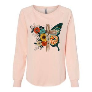 Faith Retro Cross Butterfly Religious Gifts Christian Womens California Wash Sweatshirt