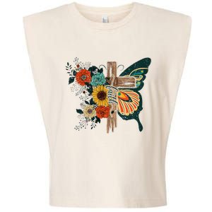 Faith Retro Cross Butterfly Religious Gifts Christian Garment-Dyed Women's Muscle Tee