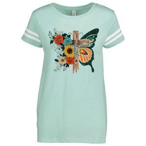 Faith Retro Cross Butterfly Religious Gifts Christian Enza Ladies Jersey Football T-Shirt