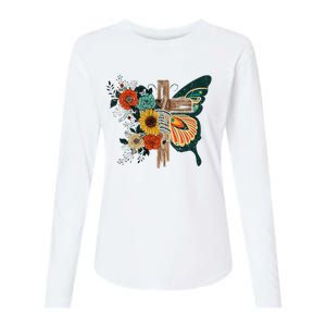 Faith Retro Cross Butterfly Religious Gifts Christian Womens Cotton Relaxed Long Sleeve T-Shirt