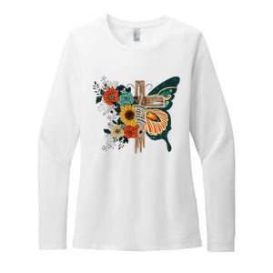 Faith Retro Cross Butterfly Religious Gifts Christian Womens CVC Long Sleeve Shirt