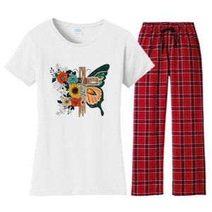 Faith Retro Cross Butterfly Religious Gifts Christian Women's Flannel Pajama Set