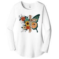 Faith Retro Cross Butterfly Religious Gifts Christian Women's Perfect Tri Tunic Long Sleeve Shirt