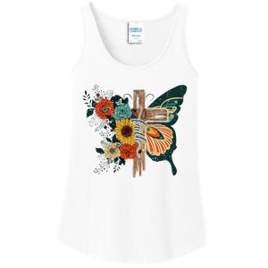 Faith Retro Cross Butterfly Religious Gifts Christian Ladies Essential Tank