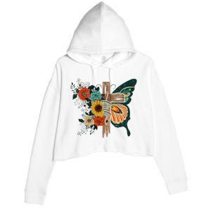 Faith Retro Cross Butterfly Religious Gifts Christian Crop Fleece Hoodie