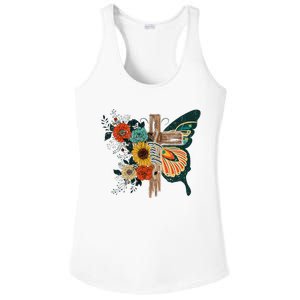 Faith Retro Cross Butterfly Religious Gifts Christian Ladies PosiCharge Competitor Racerback Tank