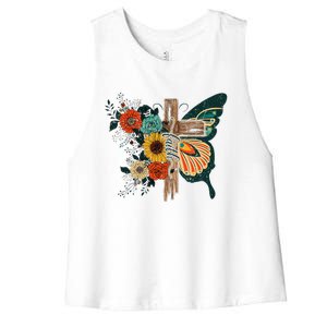 Faith Retro Cross Butterfly Religious Gifts Christian Women's Racerback Cropped Tank