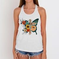 Faith Retro Cross Butterfly Religious Gifts Christian Women's Knotted Racerback Tank