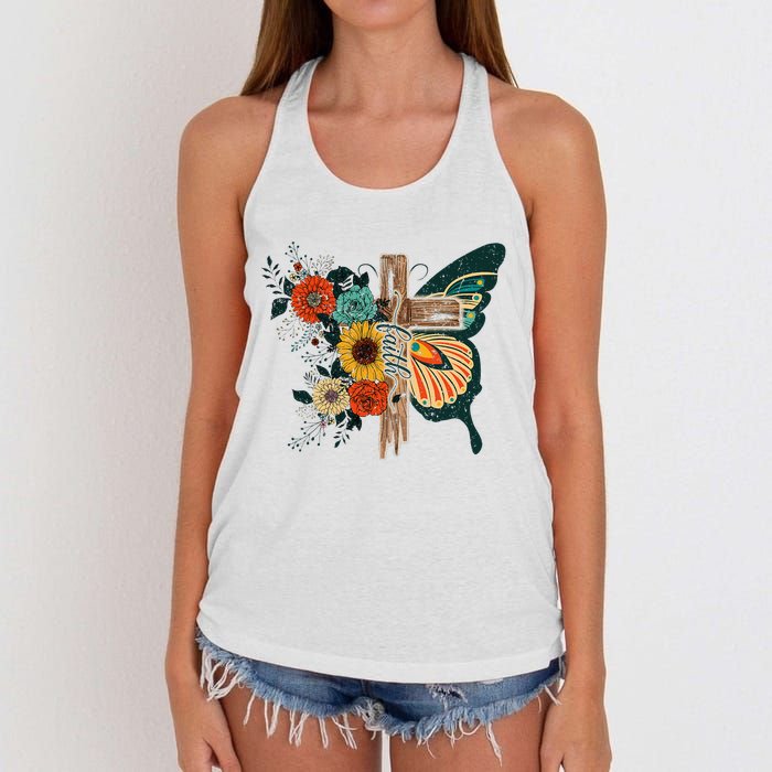 Faith Retro Cross Butterfly Religious Gifts Christian Women's Knotted Racerback Tank