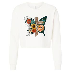 Faith Retro Cross Butterfly Religious Gifts Christian Cropped Pullover Crew