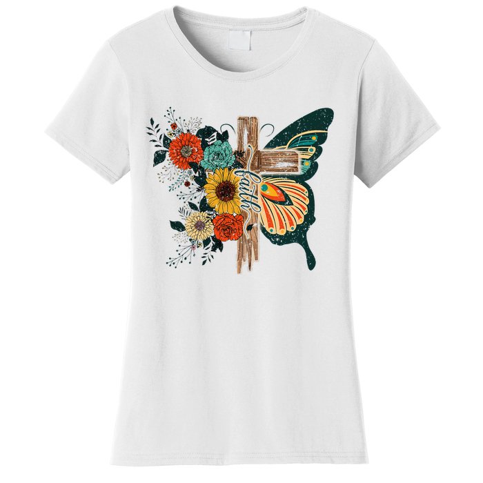 Faith Retro Cross Butterfly Religious Gifts Christian Women's T-Shirt