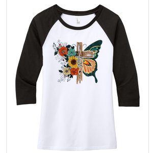 Faith Retro Cross Butterfly Religious Gifts Christian Women's Tri-Blend 3/4-Sleeve Raglan Shirt