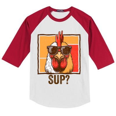 Funny Rooster Chicken Lover Animal Cool Chicken Wearing Sunglasses Funny Farmer Kids Colorblock Raglan Jersey