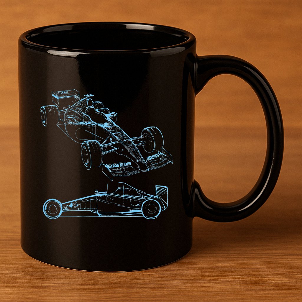Formula Racing Car Silhouette Mechanic Car Guys 11oz C Handle Ceramic Mug