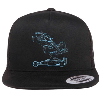 Formula Racing Car Silhouette Mechanic Car Guys Flatbill Hat