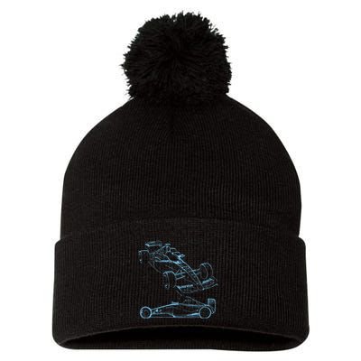 Formula Racing Car Silhouette Mechanic Car Guys Pom Pom 12in Knit Beanie