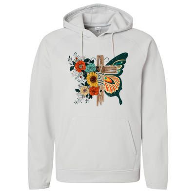 Faith Retro Cross Butterfly Religious Gifts Christian Women Performance Fleece Hoodie