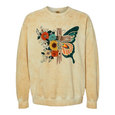 Faith Retro Cross Butterfly Religious Gifts Christian Women Colorblast Crewneck Sweatshirt