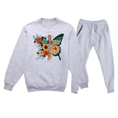 Faith Retro Cross Butterfly Religious Gifts Christian Women Premium Crewneck Sweatsuit Set