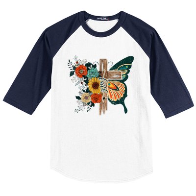 Faith Retro Cross Butterfly Religious Gifts Christian Women Baseball Sleeve Shirt