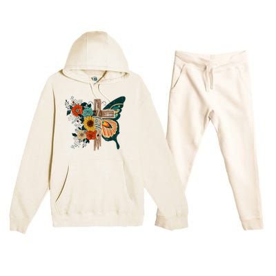 Faith Retro Cross Butterfly Religious Gifts Christian Women Premium Hooded Sweatsuit Set